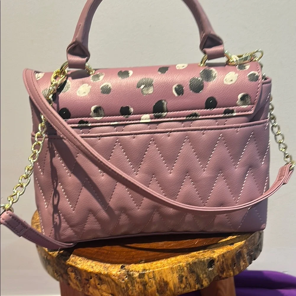 Betsey Johnson Purple Spotted Satchel w Shoulder Strap NEW Gold Hardware